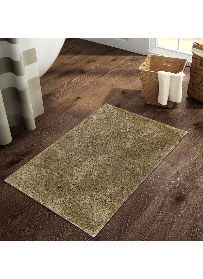SPACES Exotica Drylon Anti Skid Stain Resistant Quick Dry Bath Mats Large (Solid, 50cmx80cm) - Light Brown  - Image 1