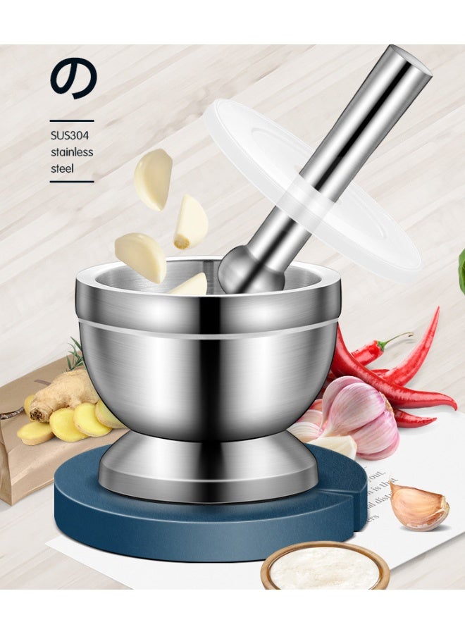 إيهوم أطقم الهاون والمدقة المصنوعة من الفولاذ المقاوم للصدأ المصقول، مطحنة توابل، كسارة توابل آمنة للطعام مطحنة ملح فلفل ثوم فلفل مطحنة أعشاب وعاء بيستو مسحوق بيستو للطحن والخلط - Image 3