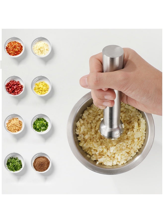 إيهوم أطقم الهاون والمدقة المصنوعة من الفولاذ المقاوم للصدأ المصقول، مطحنة توابل، كسارة توابل آمنة للطعام مطحنة ملح فلفل ثوم فلفل مطحنة أعشاب وعاء بيستو مسحوق بيستو للطحن والخلط - Image 2