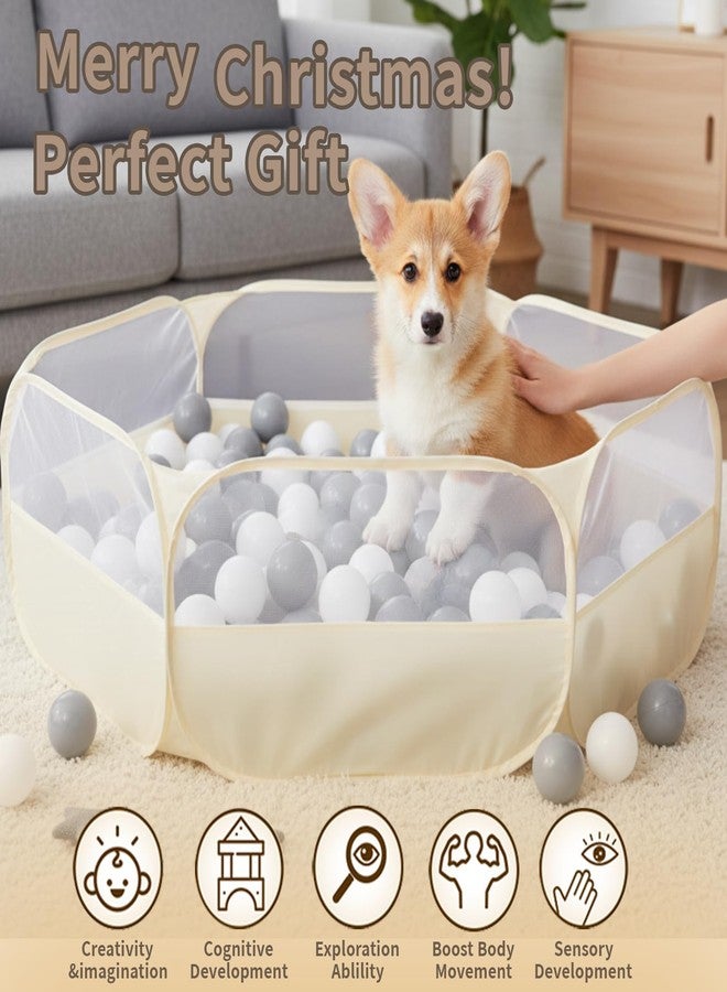 TRENDPLAY Foldable Ball Pit for Toddlers, Large Pop Up Ball Pits Kids Play Tent Crawl Playpen Ball Pool Playhouse Playpen with Storage Bag, for Boys Girls Dogs Cats Ferrets Indoor Outdoor, Beige - Image 4