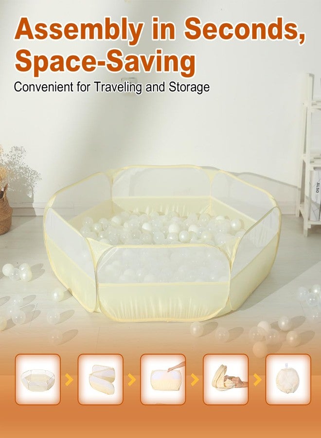 TRENDPLAY Foldable Ball Pit for Toddlers, Large Pop Up Ball Pits Kids Play Tent Crawl Playpen Ball Pool Playhouse Playpen with Storage Bag, for Boys Girls Dogs Cats Ferrets Indoor Outdoor, Beige - Image 2