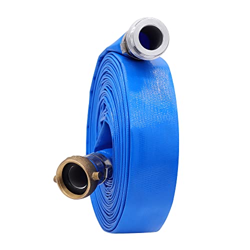 Geowaky 1-1/2" x 50′ PVC Lay Flat Water Pump Discharge Hose With Aluminum Pin Lug Fittings, Heavy Duty Reinforced Pool Backwash Hose Assembly - Image 1