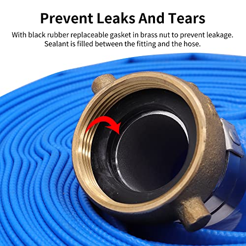 Geowaky 1-1/2" x 50′ PVC Lay Flat Water Pump Discharge Hose With Aluminum Pin Lug Fittings, Heavy Duty Reinforced Pool Backwash Hose Assembly - Image 4
