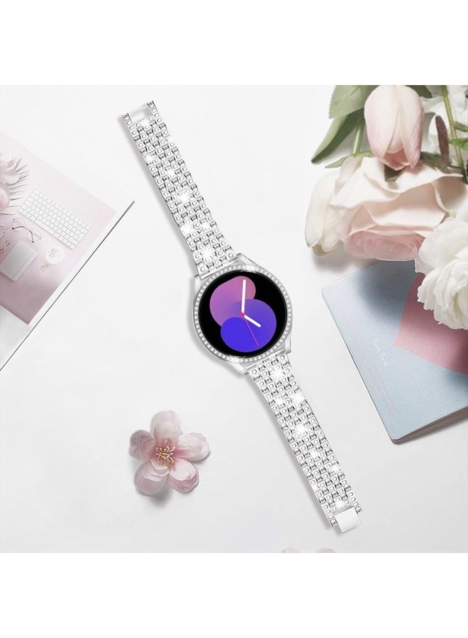 DEALELE Bands Compatible with Samsung Galaxy Watch 4 / Galaxy Watch 5 40mm / 44mm, 20mm Bling Rhinestone Diamond Metal Strap with Protective Case Replacement for Women Men (Silver) - Image 4