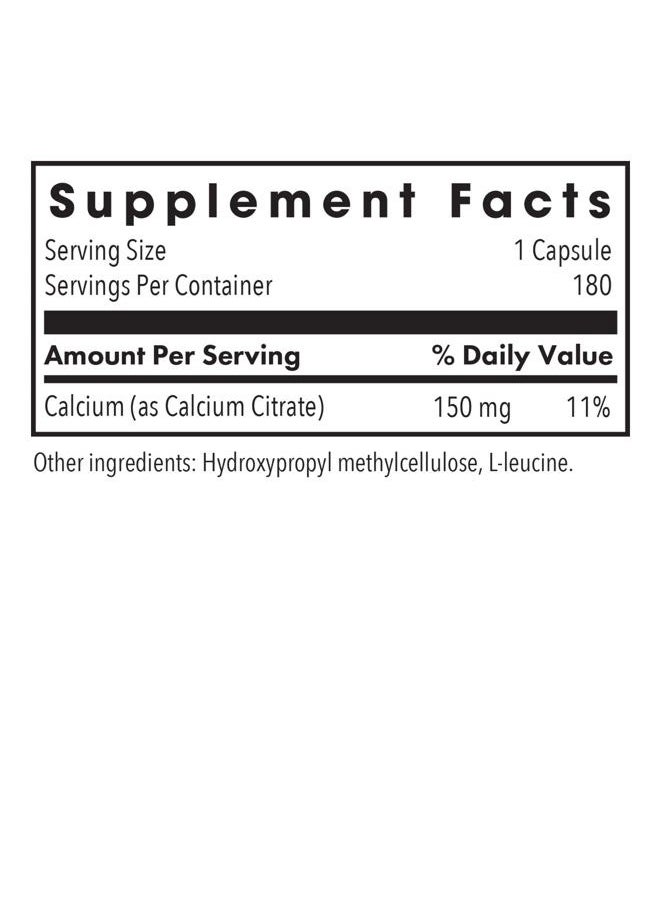 Allergy Research Group - Calcium Citrate - Pure Calcium, Bone Strength, Well-Absorbed, Without Vitamin D, Calcium Only, 150mg Supplement, Vegetarian Capsules - 180 Count - Image 1