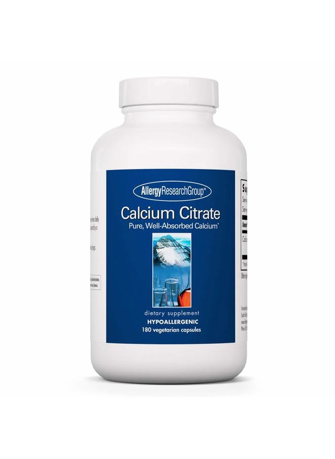 Allergy Research Group - Calcium Citrate - Pure Calcium, Bone Strength, Well-Absorbed, Without Vitamin D, Calcium Only, 150mg Supplement, Vegetarian Capsules - 180 Count - Image 1