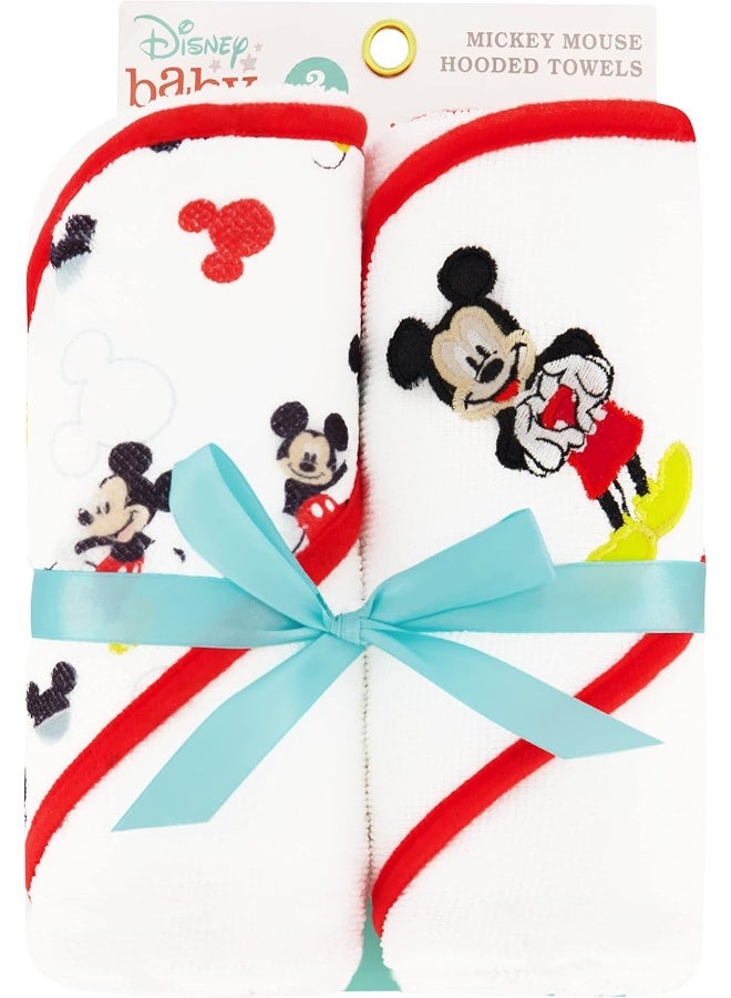 Disney Cudlie Baby Boy Mickey Mouse 2 Pack Rolled/Carded Hooded Towels in Happy Place Print - Image 2