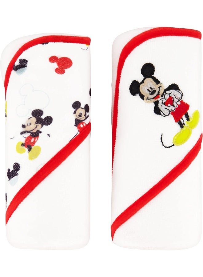 Disney Cudlie Baby Boy Mickey Mouse 2 Pack Rolled/Carded Hooded Towels in Happy Place Print - Image 1