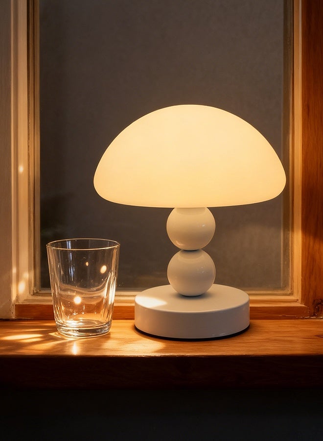 فطر لطيف مصباح طاولة بيضاء، 22 سم مصباح صغير بجانب السرير مع ضوء مكتب دافئ ناعم، مصباح مكتب Minimalist الحديث ديكور غرفة المعيشة غرفة النوم - Image 3