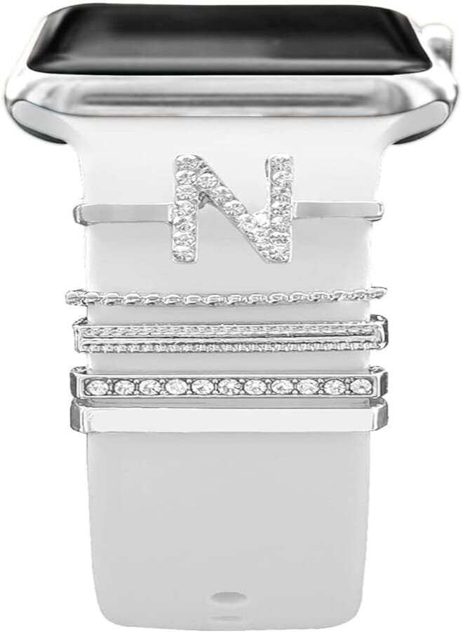 Next Next store Accessories Compatible with Apple Watch Bands Ultra/8/7/SE/6/5/4/3/2/1,Galaxy Watch 5/4 Classic/Active,Initial Letter Name Accessories for Women Girls(Without Band)