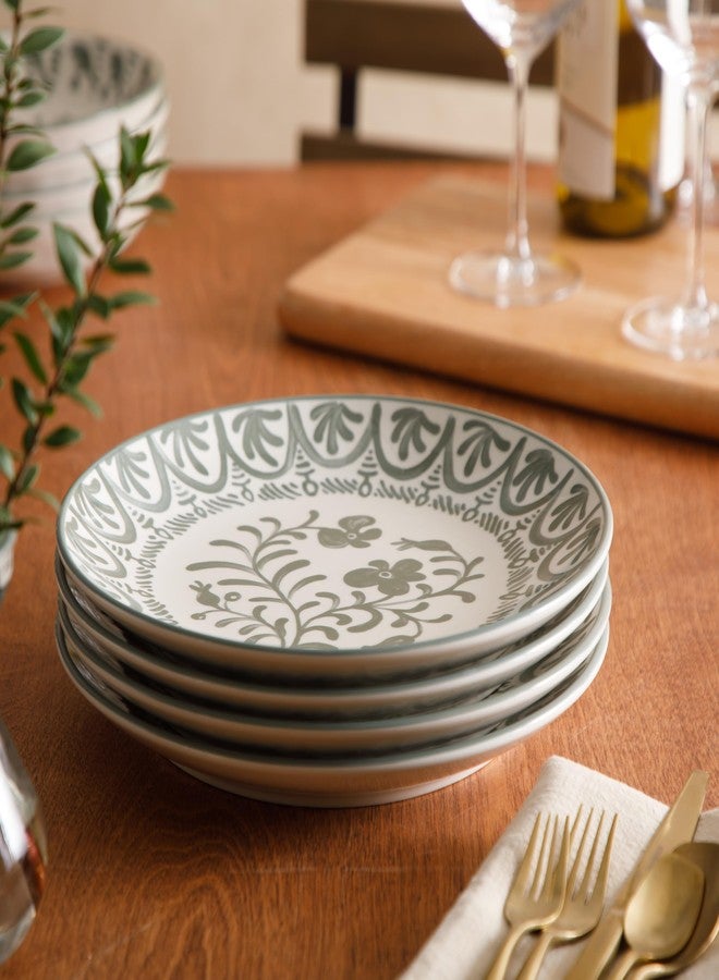 Bloomhouse - 2-Time Oprah’s Favorite Things - Valencia Flor 4 Piece 10.75” Dinner Plate Set, Stoneware Plates, Mediterranean Floral Decal Design, Microwave & Dishwasher Safe, Fern Green - Image 4