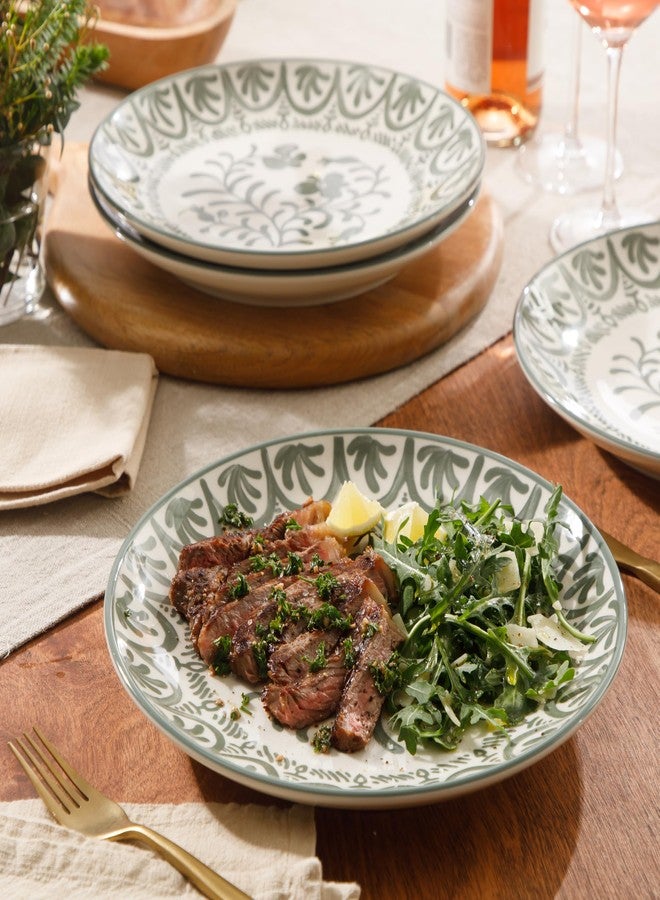 Bloomhouse - 2-Time Oprah’s Favorite Things - Valencia Flor 4 Piece 10.75” Dinner Plate Set, Stoneware Plates, Mediterranean Floral Decal Design, Microwave & Dishwasher Safe, Fern Green - Image 2