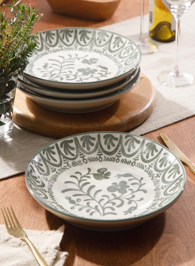 Bloomhouse - 2-Time Oprah’s Favorite Things - Valencia Flor 4 Piece 10.75” Dinner Plate Set, Stoneware Plates, Mediterranean Floral Decal Design, Microwave & Dishwasher Safe, Fern Green - Image 5