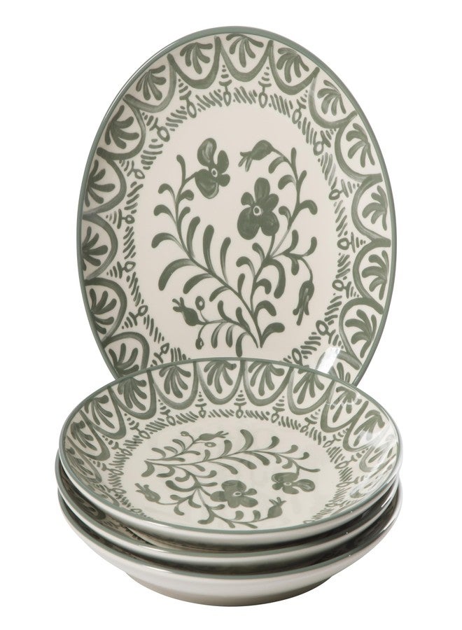 Bloomhouse - 2-Time Oprah’s Favorite Things - Valencia Flor 4 Piece 10.75” Dinner Plate Set, Stoneware Plates, Mediterranean Floral Decal Design, Microwave & Dishwasher Safe, Fern Green - Image 1