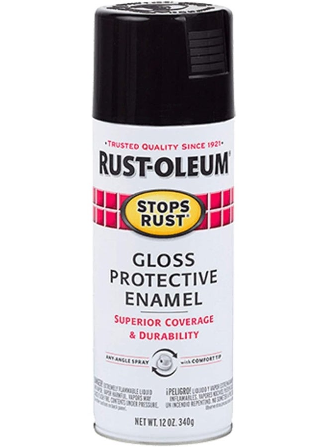 RUST-OLEUM طلاء حماية رست-أوليوم ستوبس رست - 7779830-12 أونصة، أسود لامع