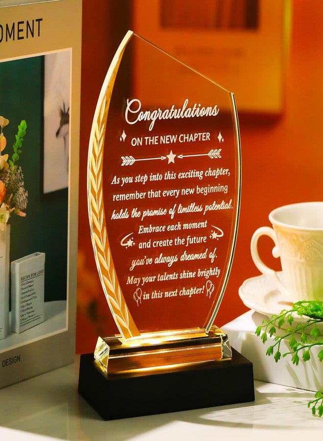 Movdyka New Job Gifts for Women Men Coworker Congratulations on The New Chapter Beginnings Engraved Crystal Keepsake Plaque with Light Base Employee Farewell Goodbye Appreciation Graduation Gift for Friend - Image 2