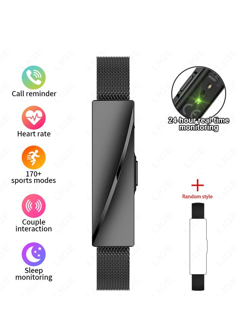 LIGE Couple Interaction Function Waterproof Smart Band for Men and Ladies Pedometer Health Monitoring Sport Fitness Tracker with Double Black Replaceable Strap - Image 1