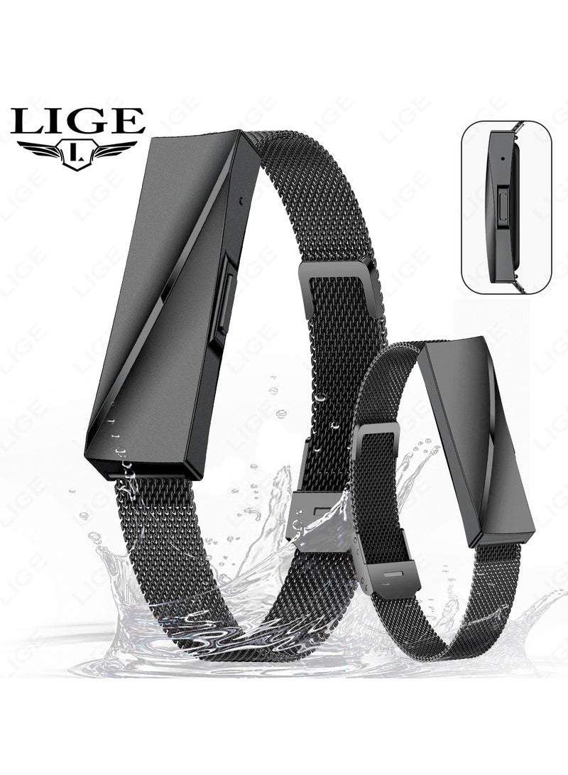 LIGE Couple Interaction Function Waterproof Smart Band for Men and Ladies Pedometer Health Monitoring Sport Fitness Tracker with Double Black Replaceable Strap - Image 3
