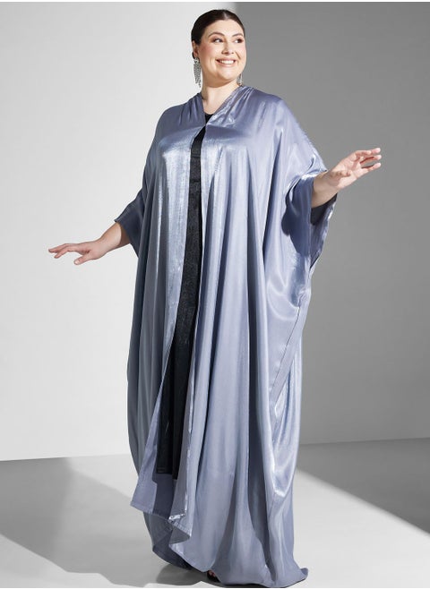 Plus size shimmer open front abaya with sheila