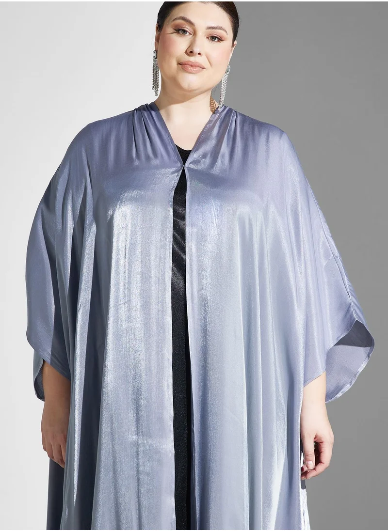 Khizana Plus size shimmer open front abaya with sheila