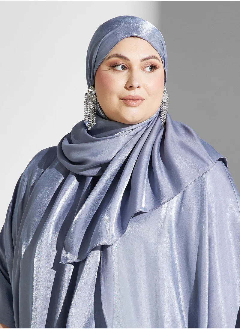 Khizana Plus size shimmer open front abaya with sheila