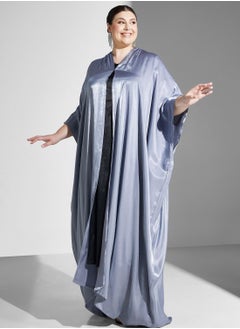 Plus size shimmer open front abaya with sheila
