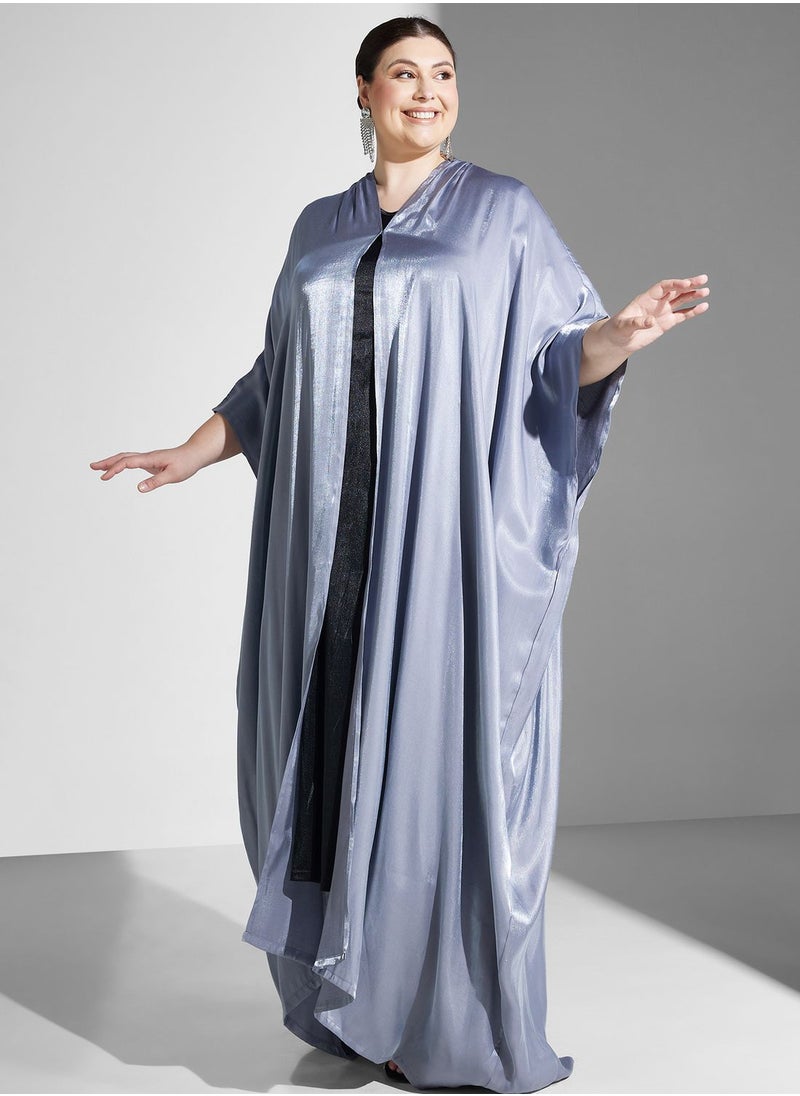 Khizana - Plus size shimmer open front abaya with sheila - Image 1