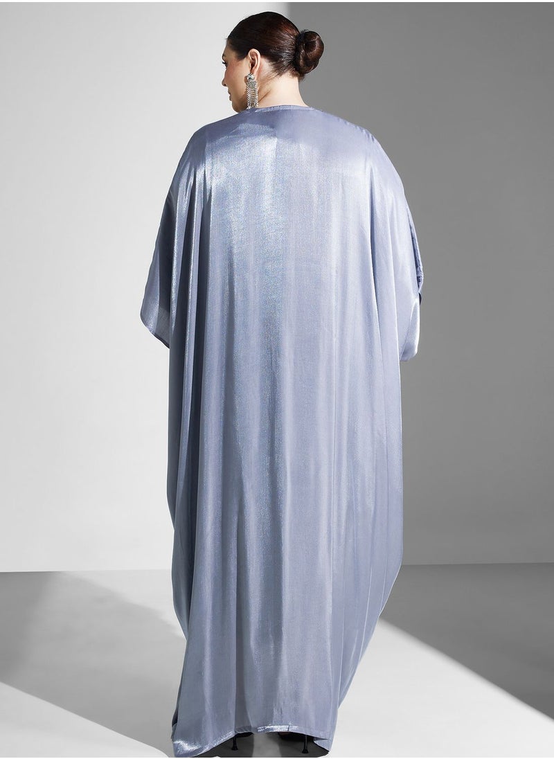 Khizana - Plus size shimmer open front abaya with sheila - Image 1