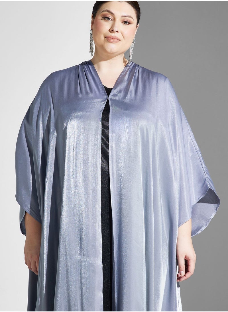 Khizana - Plus size shimmer open front abaya with sheila - Image 1