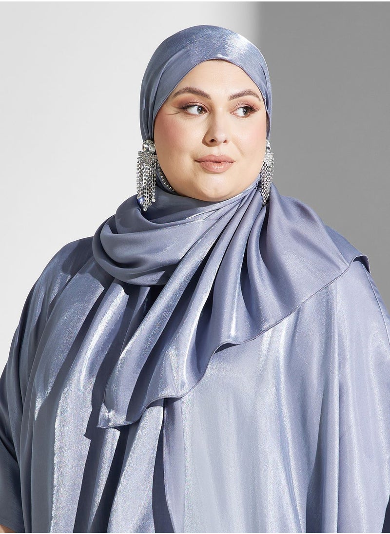 Khizana - Plus size shimmer open front abaya with sheila - Image 1