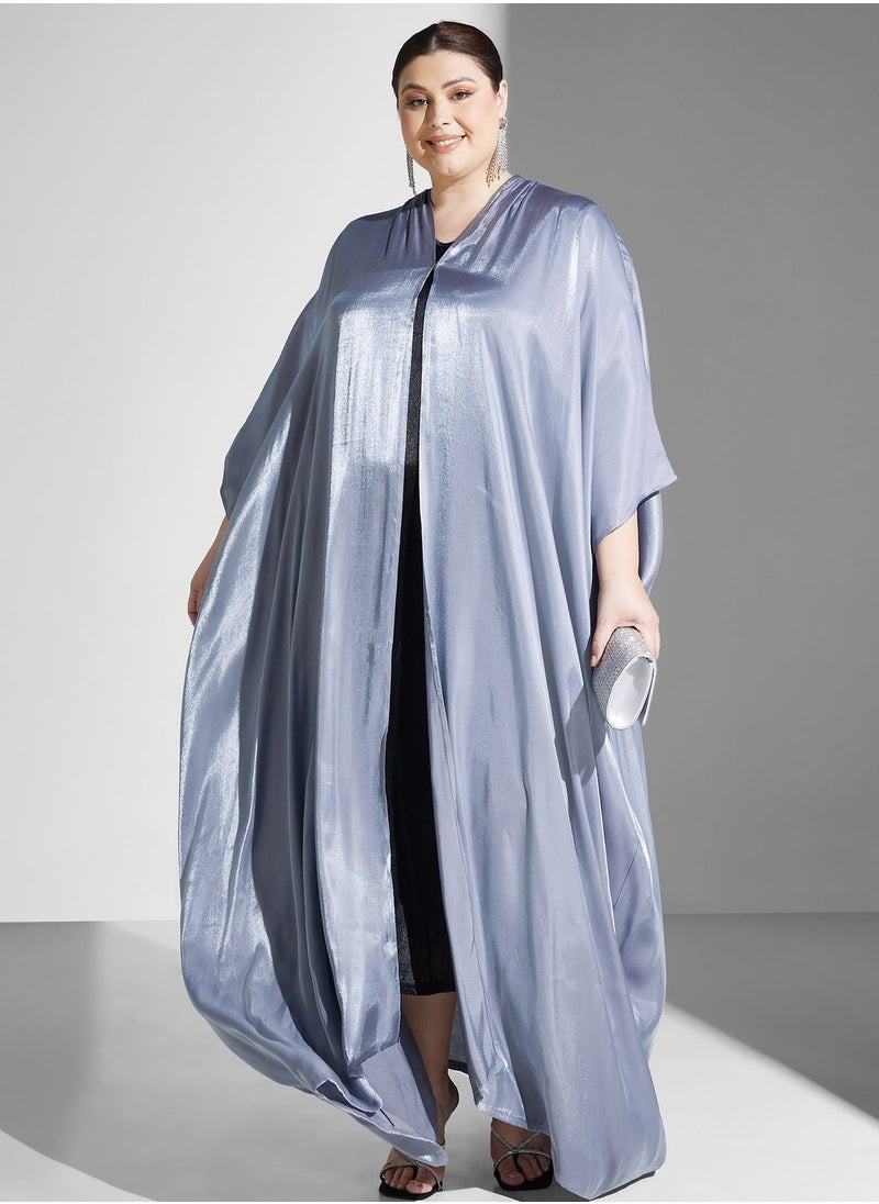 Khizana - Plus size shimmer open front abaya with sheila - Image 1