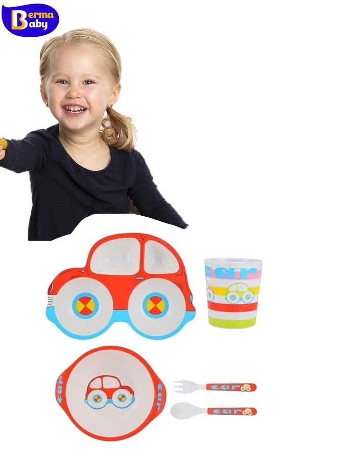 Berma Baby 5 قطع من أدوات إطعام الأطفال وقت تناول الطعام أو الأطفال الصغار - تتضمن طبق ووعاء وكوب وشوكة وملعقة وأدوات مائدة - متينة وآمنة للاستخدام في غسالة الأطباق، وسيارة خالية من مادة BPA  - Image 1