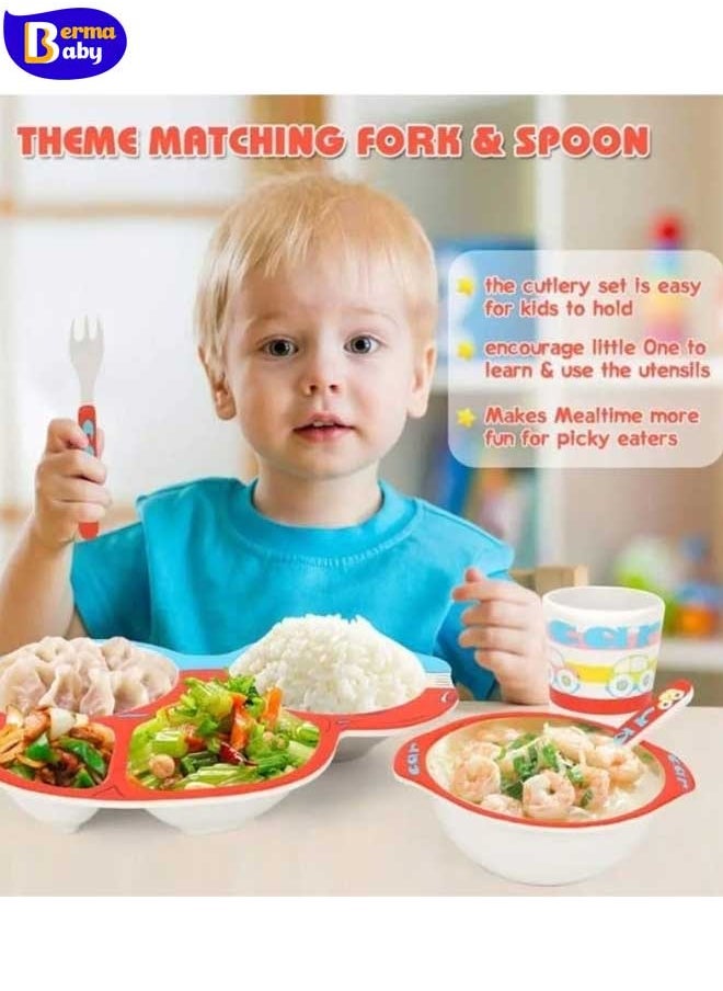 Berma Baby 5 قطع من أدوات إطعام الأطفال وقت تناول الطعام أو الأطفال الصغار - تتضمن طبق ووعاء وكوب وشوكة وملعقة وأدوات مائدة - متينة وآمنة للاستخدام في غسالة الأطباق، وسيارة خالية من مادة BPA  - Image 2