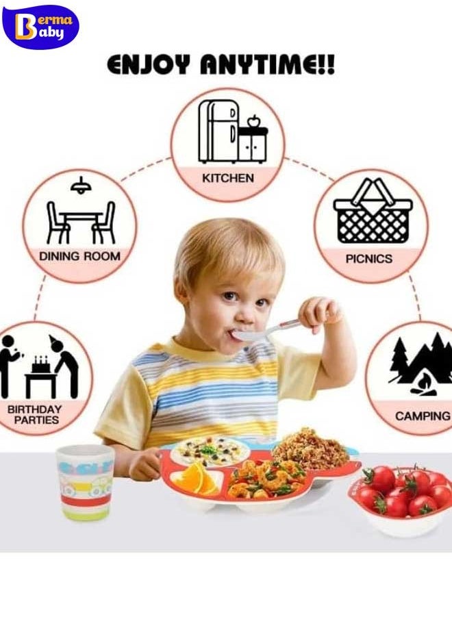 Berma Baby 5 قطع من أدوات إطعام الأطفال وقت تناول الطعام أو الأطفال الصغار - تتضمن طبق ووعاء وكوب وشوكة وملعقة وأدوات مائدة - متينة وآمنة للاستخدام في غسالة الأطباق، وسيارة خالية من مادة BPA  - Image 4