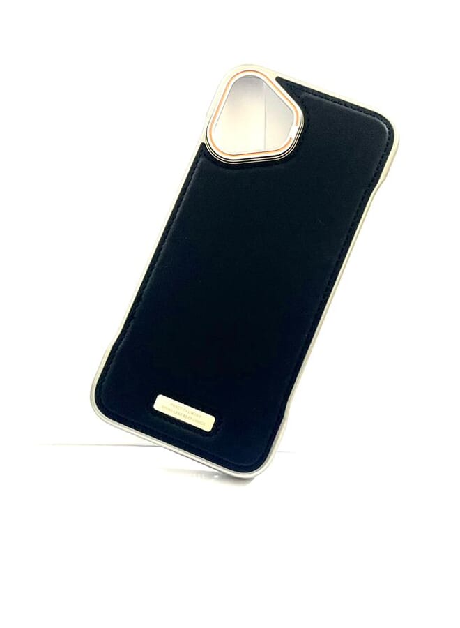 S-TOP Aviation Aluminum Alloy Leather Case for iPhone 16  , Slim Fit Metal Case, Lightweight Top-Grain Leather Phone Case Black - Image 1