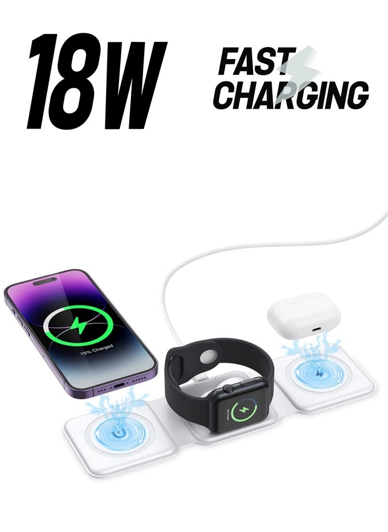 ELTRAZONE 3 in 1 Wireless Charger, Foldable Magnetic Charger Station, 18W Fast Wireless Charging Pad, Compatible with iPhone 14/13/12/11, Samsung Galaxy, AirPods, Google Pixel, Apple Watch  - Image 1