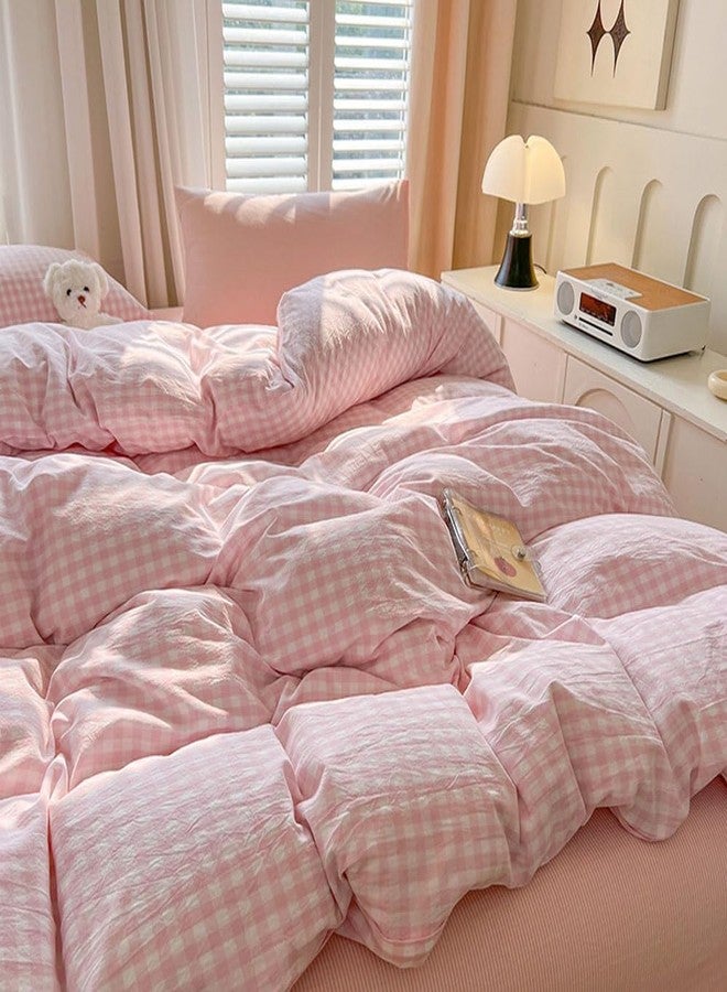 Nayoroom Pink Gingham Comforter Set Twin Size Plaid Checkered Dorm Bedding Set 2 Pieces Soft Lightweight Farmhouse Grid Comforter for All Seasons (1 Comforter, 1 Pillowcase) - Image 4