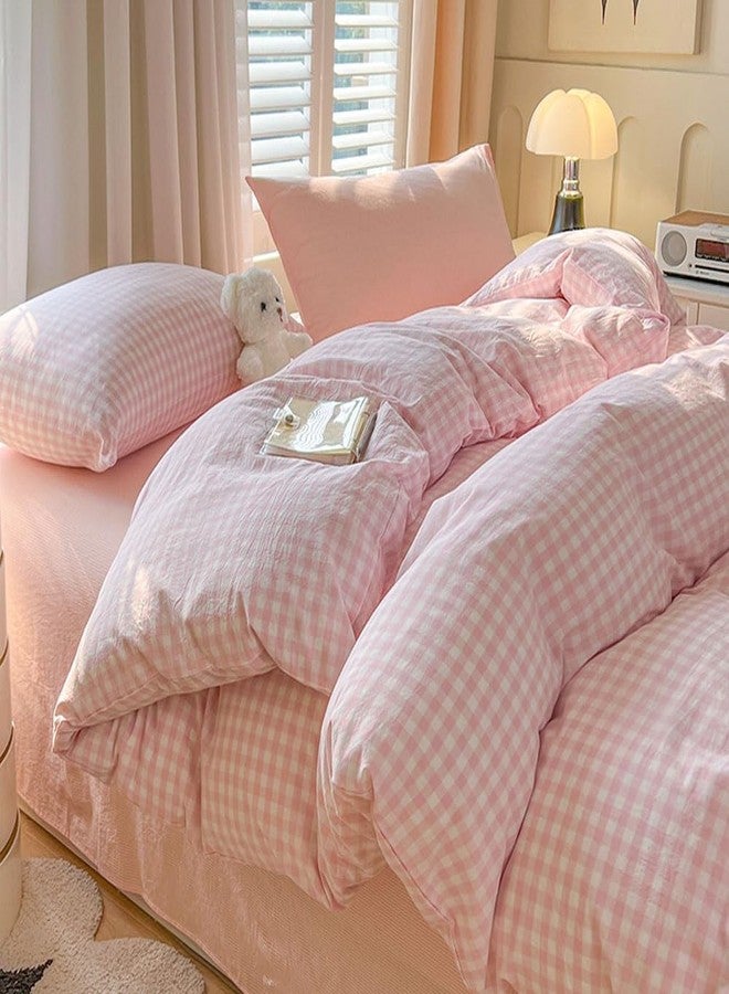 Nayoroom Pink Gingham Comforter Set Twin Size Plaid Checkered Dorm Bedding Set 2 Pieces Soft Lightweight Farmhouse Grid Comforter for All Seasons (1 Comforter, 1 Pillowcase) - Image 1