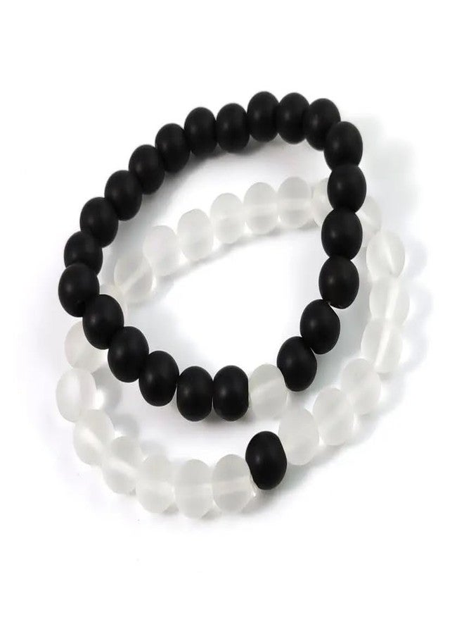 MEENAZ Bracelet for Women Men boys Fashion White Black Beads Bracelets Couple Bracelets Strechable Adjustable Jewellery Birthday Gift Anniversary Wife Husband Stone Couples Combo Best Friend black 362 - Image 1