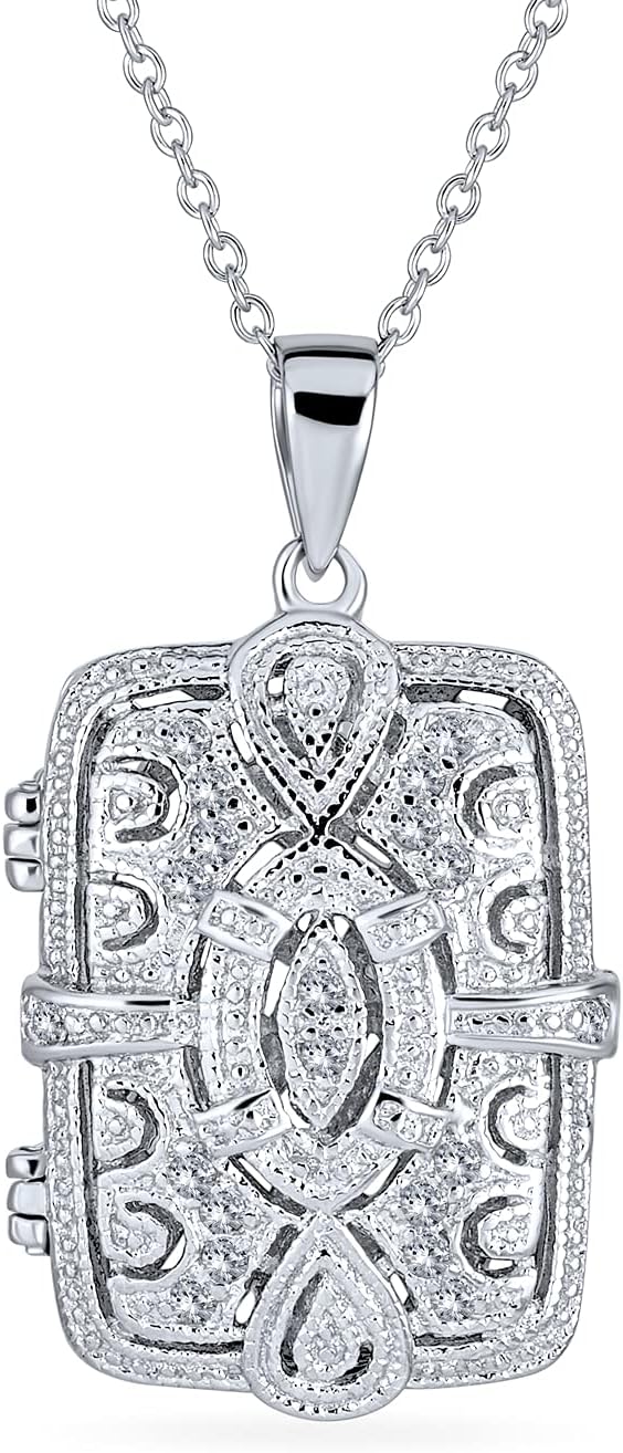 Personalize Perfume Diffuser Estate Jewelry Victorian Vintage Style Filigree Infinity Floral Heart Oval Rectangle Locket Pendant Necklace For Women 14K Yellow Gold Plated .925 Sterling Silver