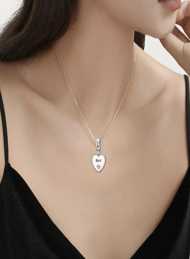 KunBead 3 pcs Best Friends Forever Friendship Pink Dangle Heart I Love You Birthday Charms Compatible with Pandora Charm Bracelet for Women - Image 4