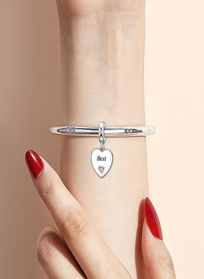 KunBead 3 pcs Best Friends Forever Friendship Pink Dangle Heart I Love You Birthday Charms Compatible with Pandora Charm Bracelet for Women - Image 3