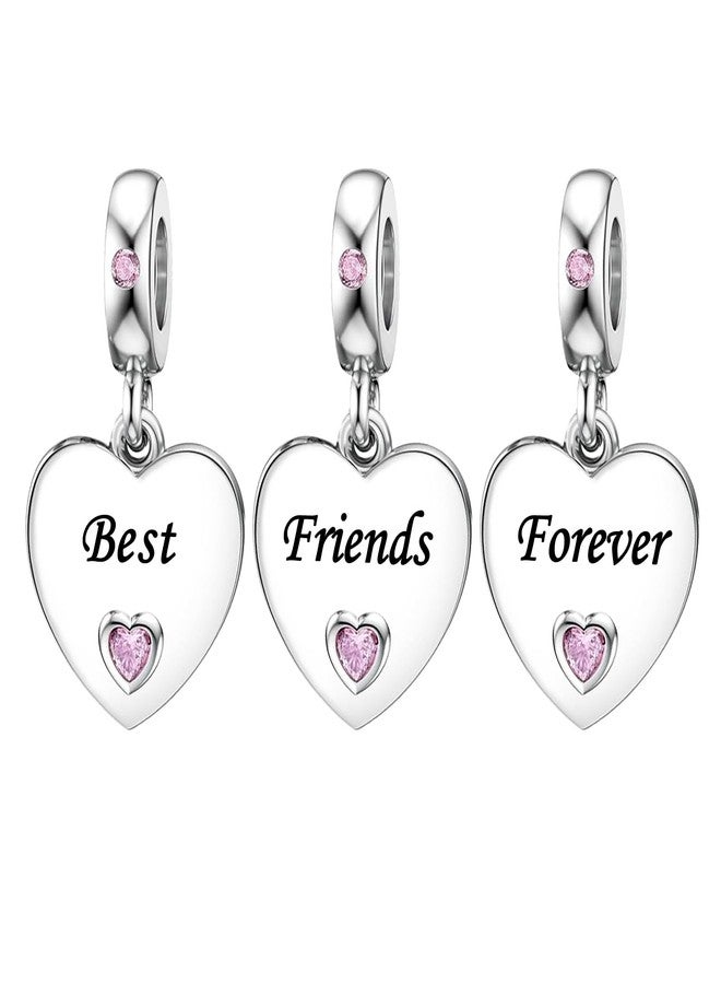 KunBead 3 pcs Best Friends Forever Friendship Pink Dangle Heart I Love You Birthday Charms Compatible with Pandora Charm Bracelet for Women - Image 1