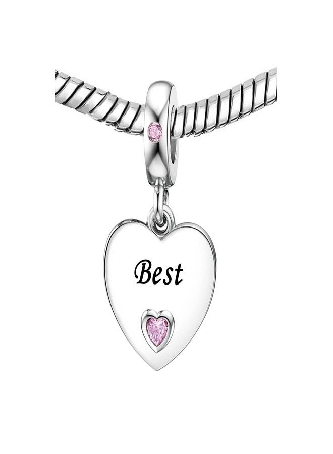 KunBead 3 pcs Best Friends Forever Friendship Pink Dangle Heart I Love You Birthday Charms Compatible with Pandora Charm Bracelet for Women - Image 2