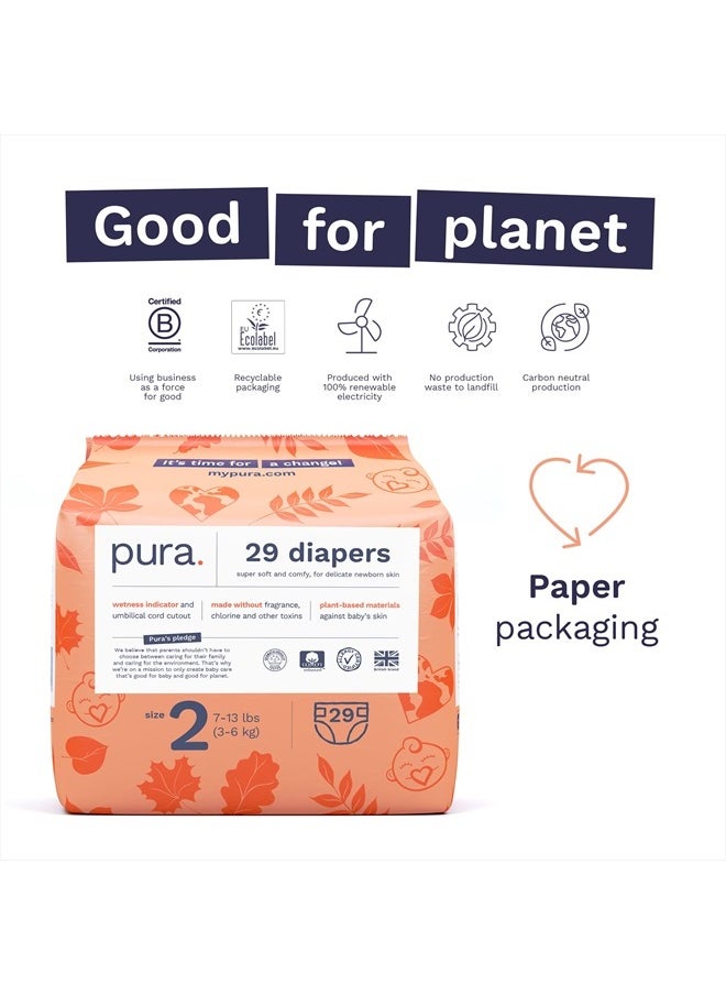 Pura Size 2 Eco-Friendly Diapers (7-13 lbs) TCF, Hypoallergenic, Soft Organic Cotton Comfort, Sustainable, Wetness Indictor. Allergy UK, Paper Packaging. 1 Pack of 29  - Image 3