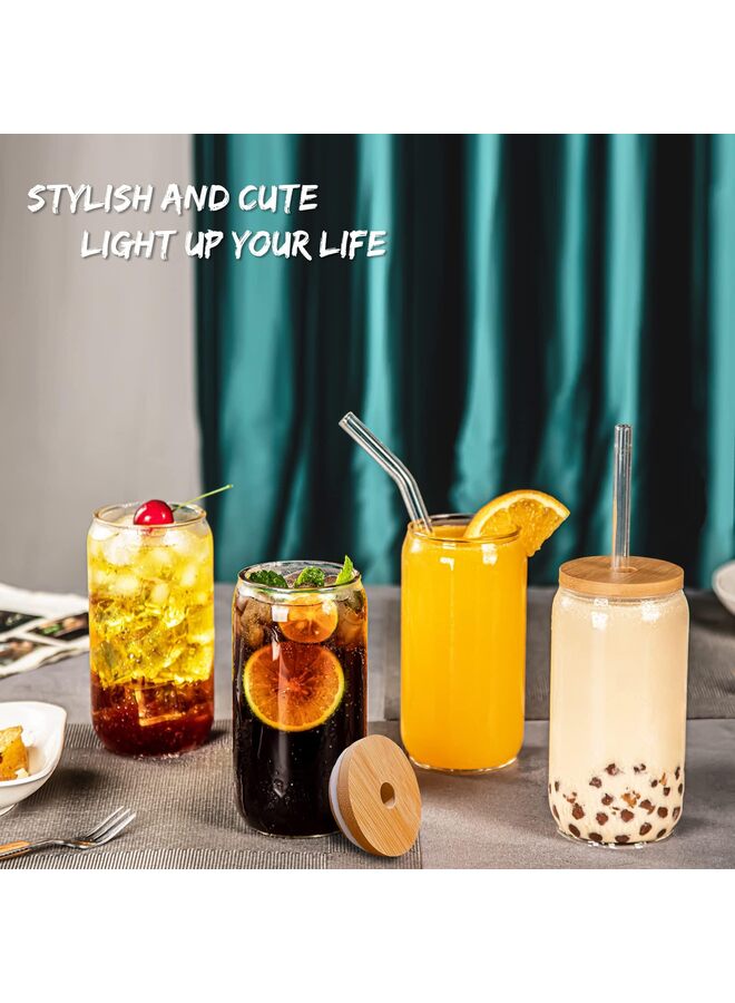 600ml Glass Cups with Lids and Straws 4 pcs-Coffee Cups,Drinking Glasses Set,Glass Tumbler with Straw and Brown Lid Gift 2 Cleaning Brushes - Image 2