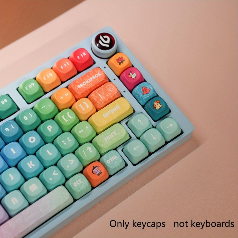 XDA Height Rainbow Themed PBT Spherical Mechanical Keyboard Keycaps Sublimation Process Cartoon Design Compatible with Various Mechanical Keyboards - Image 2