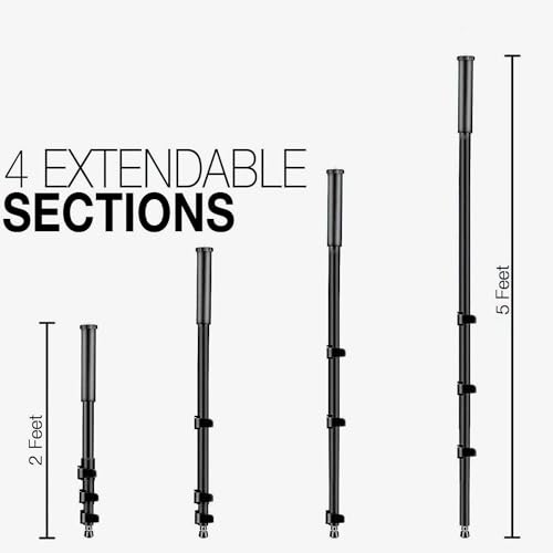 Hanumex® Professional Heavy Duty Monopod with Dual Mount Thread Adapter (1/4Inch and 3/8Inch) | Italian Flip Locks | Rubber Grip | Upto 5Kg Payload, Black - Image 4