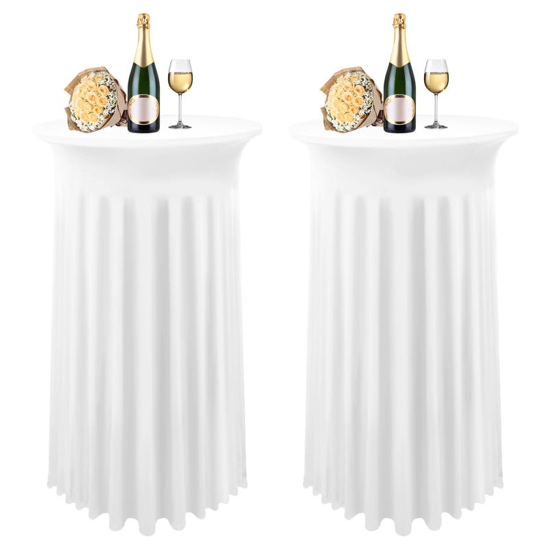 Lykoow 3 Packs Cocktail Table Covers Spandex Stretch White Round Tablecloth with Skirt 32x 43 Upgraded Model Cocktail Table Skirt Fitted High Top Stretch Table Dress for Party Wedding Banquet Table