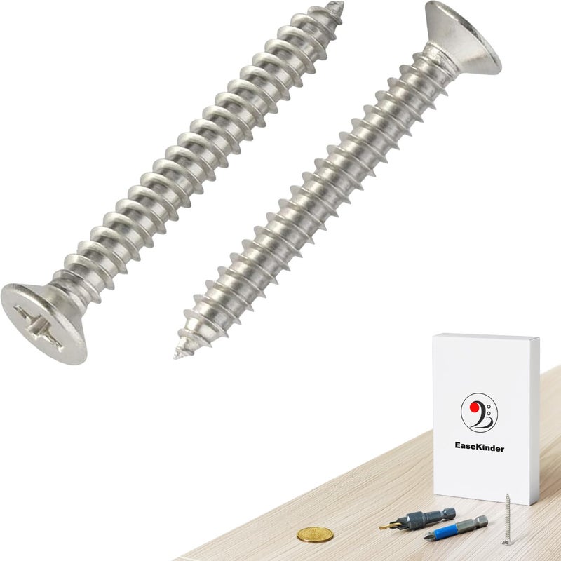 Kinder Wood Screws - 65PCS Flat Head Phillips Screws, 304 Stainless Steel Screw with Adjustable Wood Countersink Kit (#8 x 1-3/8") - Image 4
